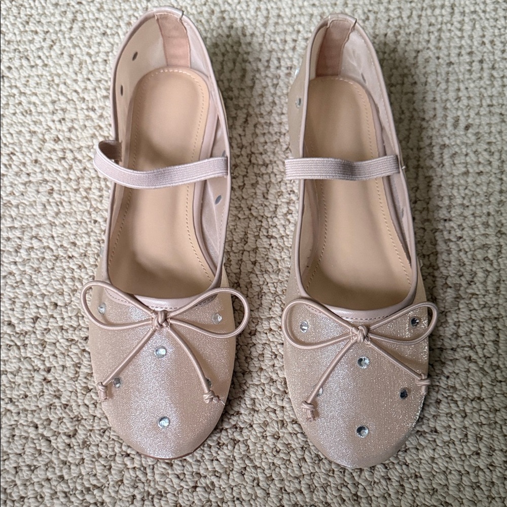 Sparkle Bow Ballet Flats in Blush Pink